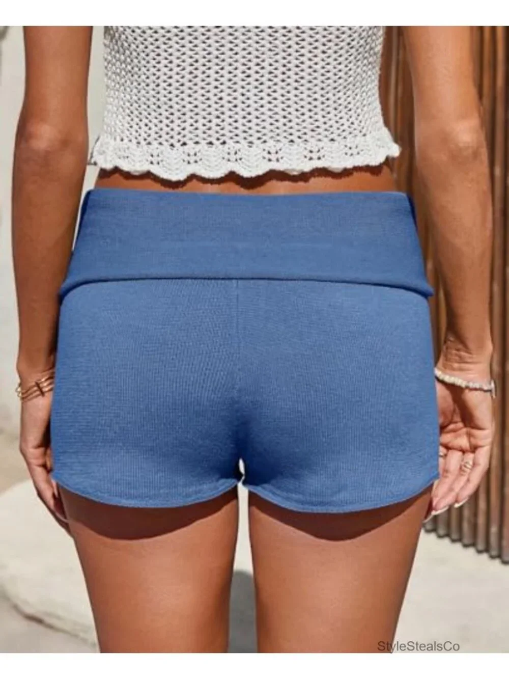 High Waisted Foldover Lounge Shorts Drawstring Casual Knit Beach Cover Up